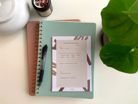 empowering myself notepad, five minute daily self care notepad
